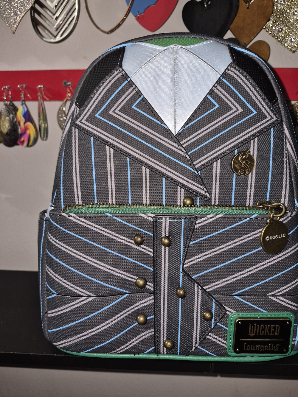Men's Striped Mini Backpack - Black with Blue & Green Accents